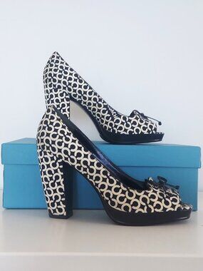 Coach Black & White Open Toe Platform Pumps - Size 6